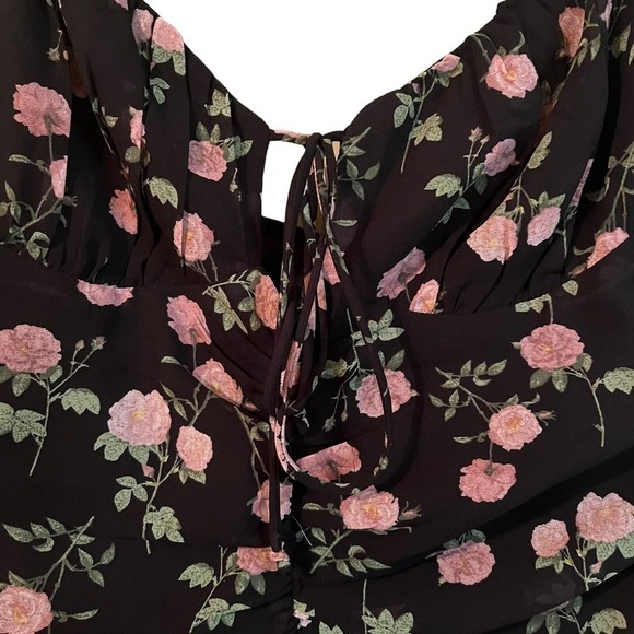 Cotton Candy LA NWT Midnight Roses Ruched Spaghetti Strap Mini Dress Black Sz M - Picture 6 of 10